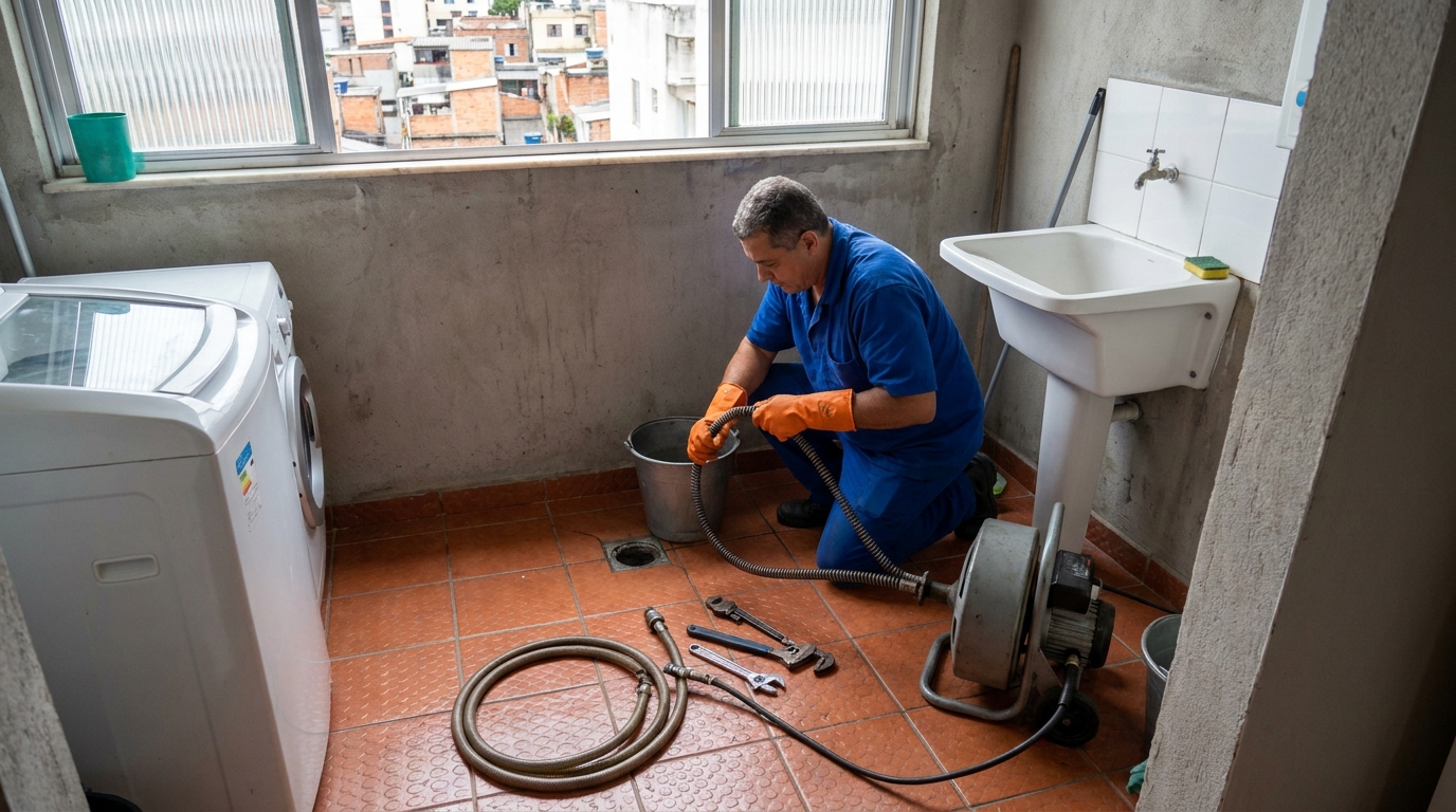 Desentupimento de ralo com equipamento em São Luís‑MA